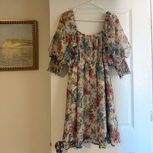 Cato Multicolor Floral Dress with Puff Sleeves